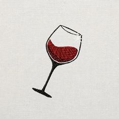 a drawing of a wine glass with red wine in it on a white cloth background