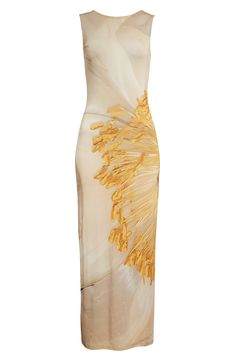 A fortunata blooms at the grandest of scales at one side of this fitted long dress shaped from a lightweight, semisheer knit. 53" length (size Medium) Slips on over head Jewel neck Sleeveless Semisheer Unlined 92% viscose, 8% elastane Dry clean or machine wash, dry flat Made in Portugal Designer Clothing