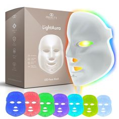 The LightAura LED Face Mask offers 7 color modes, harnessing the natural light energy emitted by 150 high-intensity LED bulbs. Light waves penetrate the skin, activating photoreceptors that stimulate the skin's natural processes, including collagen synthesis. Each wavelength color has its own skin benefits, simply choose the color depending on your skin type and skin concerns. Red light therapy for face helps stimulate collagen production which in turn provides you with anti-aging benefits such Led Face Mask Benefits, Led Therapy Mask, Light Face Mask, Led Light Mask, Led Facial Mask, Led Light Therapy Mask, Facial Therapy, Gentle Face Wash, Light Mask