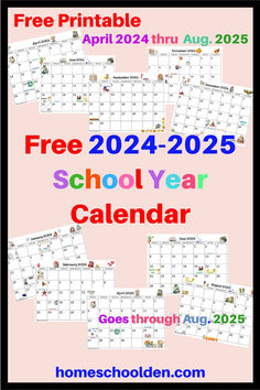 the school year calendar is shown in three different colors and font, with an image of children