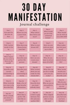 30 Day Journal Challenge Healing, How To Manifest Good Health, Journal Ideas 30 Day Challenge, 35 Journal Prompts, How To Do Manifestation Journal, Manifesting In Journal, How To Create A Manifestation Journal, Law Of Attraction Journaling, 30 Day Manifesting Challenge