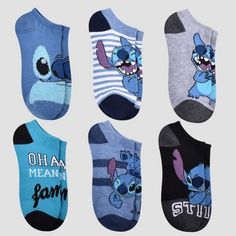 Women's Lilo And Stitch 6pk Low Cut Socks - Blue 4-10 : Target Lilo And Stitch Outfits, Stitch Outfits, Stitch Socks, Stitch Shoes, Stitch Merchandise, Stitch Things, Stitch Items, Lilo And Stitch Merchandise, Stitch Drawings