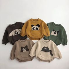 Cartoon Animal Knitted Sweater Animal Sweater, Cartoon Boy, Cool Baby, Wool Winter, Sweater Collection, Long Sleeve Knit Sweaters, Boys Sweaters, Stylish Baby, Baby Set