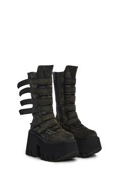 Darker Wavs Washed Charcoal Platform Velcro Zip Boots - Gray Casual Moto Boots For Concerts, High-top Moto Boots With Buckle Closure For Streetwear, Casual High-top Moto Boots For Concerts, Goth Shoes, Fashion Reference, Dr Shoes, New Rock, Manifesting Money, Aesthetic Shoes