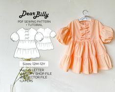 "This is a girls tiered dress with puff sleeves and bows PDF Sewing Pattern (instant download) with Instructions. 'Pretty Little Dress' pattern by DearBillyPatterns. Designed for woven fabrics. This is a PDF Sewing Pattern (instant download) in sizes 12M-18M-2Y-3Y-4Y-5Y-6Y-7Y-8Y-9Y-10Y-11Y-12Y. All sizes are included in your purchase. This is an intermediate skill level sewing pattern that requires prior sewing experience. If you have any questions while sewing-feel free to email us, we'll be mo Download Free Pdf Sewing Patterns For Kids, Kids Pajamas Pattern, Pretty Little Dress, Girls Dresses Sewing, Pajama Pattern, Free Pdf Sewing Patterns, Sewing Patterns For Kids, Little Girl Dresses, Sewing Pattern Sizes