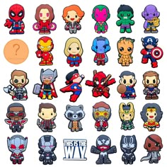 the avengers and spider - man characters are depicted in this cartoon character sticker sheet