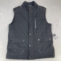 Fried Denim Nyc Vest Mens Large Black Faux Leather Quilted Zip Moto Size Large Measurements: Inches (See Pictures For Measurements ) Condition: New With Tags * Please Refer To The Photos Above For Approximate Measurements And A Clearer Understanding Of The Item's Condition. * I Suggest Comparing The Measurements Of This Garment To Those Of A Similar One You Currently Own To Ensure The Desired Fit. * Colors May Appear Slightly Different In Person. Don't Hesitate To Reach Out With Any Questions Yo Black Biker Outerwear With Pockets, Casual Quilted Biker Jacket For Winter, Black Quilted Biker Outerwear, Casual Black Outerwear With Faux Front Pockets, Casual Fitted Quilted Biker Jacket, Black Winter Biker Jacket With Faux Pockets, Casual Quilted Fitted Biker Jacket, Winter Streetwear Outerwear With Faux Front Pockets, Casual Black Biker Jacket For Outdoor