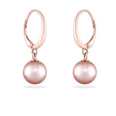 41373 - 14K Rose Gold - Pink Freshwater Pearl Hoop Leverback Earrings