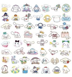 various cartoon stickers are shown on a white background