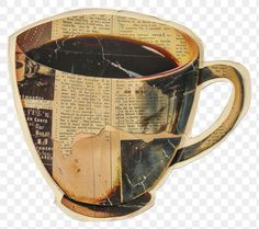 an old newspaper cup filled with coffee