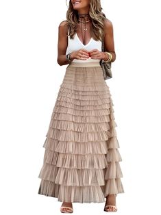 Beige layered maxi skirt - Wapas Layered Maxi Skirt, High Heel Wedges Platform, Visor Sunglasses, Romper And Jacket, European Design, European Designs, Wide Pants, Dress With Boots, Tree Skirts