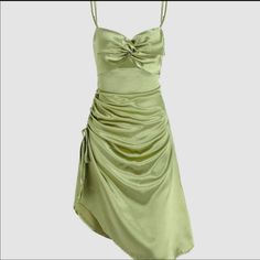 Brand New With Tags, Pretty Green Silky Dress Green Ruched Mini Dress For Garden Party, Cider Dresses, Light Green Dress, Green Satin Dress, Silky Dress, Green Midi Dress, Green Satin, Trendy Clothes For Women, Sleeveless Mini Dress