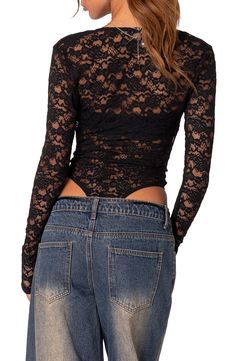 This flirty, casual-cool set features a bandeau bra top with a matching lace bodysuit that's perfect for a night-out look. Bandeau is strapless Bodysuit is sheer; long sleeves; high-cut legs 95% polyester, 5% spandex Machine wash, dry flat Imported Summer Stretch Bodysuit With Lace Closure, Fitted Summer Tops With Lace Closure, Fitted Tops With Lace Closure For Summer, Fitted Backless Flirty Bodysuit, Flirty Fitted Backless Bodysuit, Summer Night Out Tops With Lace Closure, Summer Tops With Lace Closure For Night Out, Summer Lace Closure Top For Night Out, Fitted Tops With Lace Closure