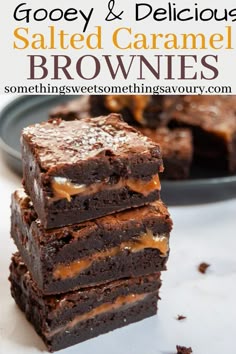 chocolate brownies stacked on top of each other