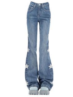 Acubi Pants, Denim Flare Pants, Retro Stars, Y2k Gyaru, Pants Korean, Denim Decor, Aesthetic Streetwear, Girl Y2k, Streetwear Jeans