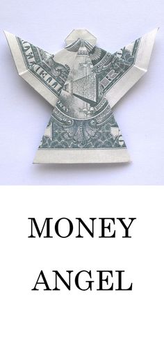 an origami bird made out of one dollar bill with the words money angel on it