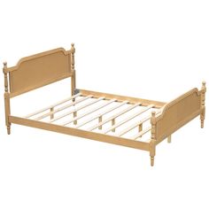 a wooden bed frame with no headboard and foot board is shown against a white background