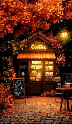 Fall Living Room Ideas, Cafe Design Inspiration, Anime Nature, Night Coffee, Fall Living Room, Autumn Coffee