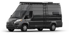 a black van is shown on a white background