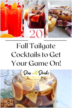 Collage of 4 fall tailgate cocktails. Tailgating Cocktails Football, Tailgate Batch Cocktail, Football Tailgate Drinks, Shots For Tailgating, Tailgate Drinks Alcohol Easy, Tailgating Drinks Alcohol, Tailgate Cocktails Football, Day Drinking Cocktails, Fall Tailgate Drinks