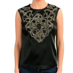 Versace Versus Women's Black Embellished Sleeveless Blouse Top Size S M L Xl Country/Region Of Manufacture: Bulgaria Retail Value: $495.00 This Is Authentic Versace Versus Women's Black Embellished Sleeveless Blouse Top Material: 79% Acetate 18% Viscosa 3% Elastane Sku: Kj-11436 Luxury Sleeveless Tops For Evening, Luxury Tops For Night Out, Designer Black Embellished Tops, Chic Embellished Evening Tops, Formal Black Embellished Tops, Luxury Silk Tops For Night Out, Luxury Silk Top For Night Out, Embellished Sleeveless Top For Evening, Sleeveless Embellished Top For Evening