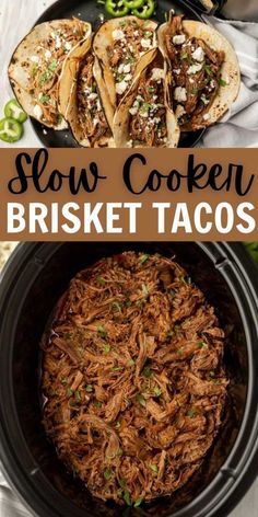 slow cooker brisket tacos with text overlay