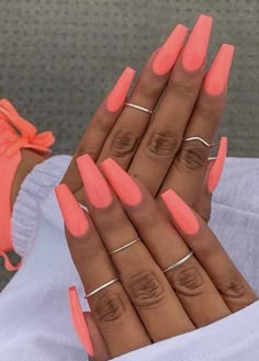 Bright Coral Nails, Nails Coral, Pink Nail Art Designs, Neon Acrylic Nails, Nails Acrylic Coffin