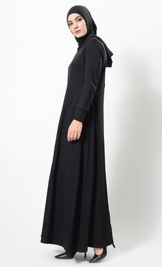 Featuring a casual everyday muslimah abaya dress in cotton fleece adorned with metallic zipper closure detailing at the centre front along with princess seams on the sides. It has pockets on the sides and A line loose silhouette perfect for daily wear.FIT : Relaxed fit.COMPOSITION : Cotton fleece.CARE : Dry clean only. Long Sleeve Abaya With Modesty Panel For Fall, Fall Long Sleeve Abaya With Modesty Panel, Muslimah Abaya, Casual Abaya, Abaya Dress, Princess Seams, Princess Seam, Zipper Detail, Cotton Fleece