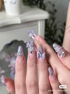 Wedding Nails Purple The Bride, Fancy Purple Nails, Purple Wedding Nails For Bride, Asian Nails, Hello Nails, Purple Nail Designs, Girly Acrylic Nails, Blush Nails, Purple Nail