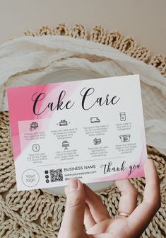 Pop Up Cupcake Shop, Packaging For Cakes, Cake Care Card, Cake Transport, Home Bakery Business, Guide Template