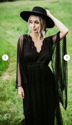 Inspiration Dress Flowy Lace Trim Dress For Fall, Party Dress With Flutter Sleeves And Lace Trim, Evening Lace Maxi Dress For Fall, Fall Lace V-neck Maxi Dress, Witchy Lace Party Dress, Witchy Lace Dress For Party, Spring Party Dresses With Witchy Style, Witchy Lace Evening Dress, Black Bohemian Lace Dress