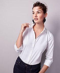 We love the classic appeal of a crisp button-down with a touch of modern stretch. Point collar. Long sleeves with button closure. Button front. Back yoke. Shirttail hem.,Imported:Imported,Fit:Classic: an easy, body-skimming fit,Length:24 1/2" long,Fabrication:75% Cotton, 22% Nylon, 3% Spandex,Garment Care:Machine Washable Petite Perfect Shirt by Ann Taylor Size petite - 6 White Women's Other, Blouse, Tops, Wear, To, Work, 75%, Cotton, 22%, Nylon, 3%, Spandex, Machine, Washable Career Outfits, White Shirt Blouse, Knitted Suit, Taylor White, Career Wear, Petite Tops, Jcrew Women, Petite Women, Perfect Shirt