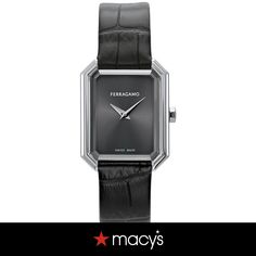 in stock Leather Strap Watch, Timeless Treasures, Stainless Steel Case, Salvatore Ferragamo, Leather Straps, Black Leather, Pick Up, In Store, Crystals