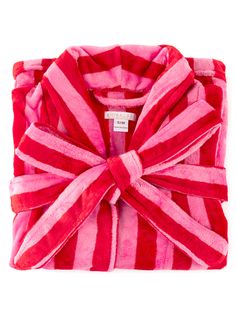 Add a subtly festive touch to your loungewear with Shiraleah’s Felicity Stripe Robe. With a vibrant, vertical striped pattern in bright red and feminine pink, this plush robe is perfect to wear year-round or to celebrate the holiday season. Made from luxuriously soft fabric with two front pockets and an adjustable wrap around belt, there is nothing else you’ll want on your body after a hot and refreshing shower! Pair with the matching Felicity Stripe Slippers, or other items from Shiraleah’s Mer Pink Bath Robe, Valentines Day Prints, Striped Slippers, Plush Robe, Lingerie Pajamas, Fancy Fits, Pink Slippers, Accessories Display, Clothing Wishlist