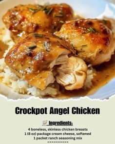 an ad for crockpot angel chicken with rice and mushrooms