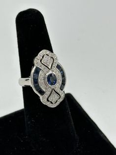 Levian 18K White Gold Blue Sapphire Diamond Ring Art Deco Style Sz 6  | eBay Art Deco Blue Diamond Ring With Accents, Blue Art Deco Diamond Ring With Accents, Blue Oval Sapphire Ring In Art Deco Style, Art Deco Blue Diamond Ring With Center Stone, Art Deco Blue Oval Sapphire Ring, Blue Art Deco Diamond Ring With Center Stone, Blue Multi-stone Sapphire Ring In Art Deco Style, Art Deco Multi-stone Oval Sapphire Ring, Art Deco Oval Multi-stone Sapphire Ring