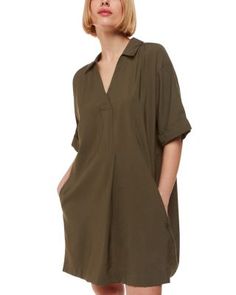 Whistles Melanie Collared Dress Petite Dresses Casual, Relaxed Dress, Workwear Essentials, Collared Dress, Khaki Dress, Dress Shapes, Tunic Styles, Petite Dresses, Collar Dress