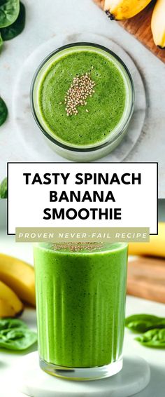 Image for Tasty Spinach Banana Smoothie Kale Spinach Smoothie, Spinach Smoothie Recipes Healthy, Best Spinach Smoothie Recipe, Spinach Banana Smoothie, Smoothies With Spinach, Green Smoothie Vegan, Smoothie With Spinach, Smoothie Spinach, Smoothie Without Banana