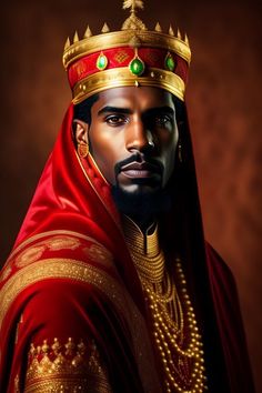 African King Crown, African King Art, Black King Art, Portrait Black Background, Red And Green Background, King With Crown, African King, Black King And Queen