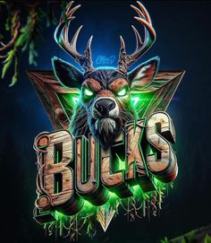 the logo for bucks featuring a deer's head with glowing eyes