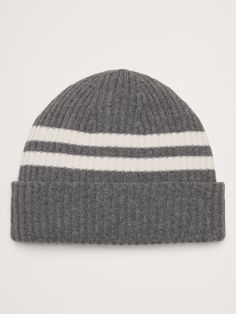 We knitted this warm beanie using a ribbed stitch using our signature all-season Merino wool blend, beloved for its natural softness and breathability.  Here, we added a retro-inspired stripe detail on one side, knitting it so it's fully reversible.  Responsible Wool Standard Certified: This global standard protects the sheep that supply the wool for this garment as well as the land they graze, working to make it better for the environment and the sheep. The Sheep, The Land, Retro Inspired, Merino Wool, Heather Grey, Sheep, Banana Republic, Wool Blend, Accessories Hats