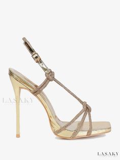 Lasaky - Premium Womens Gold Glitter Open Toe Stiletto Heel Sandals - Elegant Party Shoes European Shoes, Silver Bling, Floral Heels, Cute Heels, Estilo Chic, Platform Sandals Heels, Gold Sandals, Prom Shoes, Fashion Heels