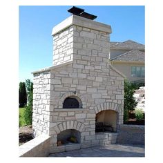 an outdoor brick pizza oven sitting on top of a stone patio