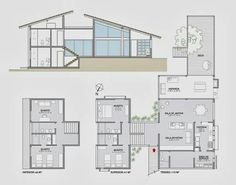 three floor plans for a house with multiple levels