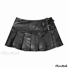 Olivia Mark - High-Waisted Pleated Skirt - Mini A-Line Skirt with Stylish Hem Pu Skirt, Womens Pleated Skirt, Leather Pleated Skirt, High Waisted Pleated Skirt, Clothing Details, Cargo Skirt, Comfy Hoodies, Leather Mini Skirts, Pleated Mini Skirt