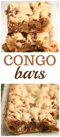 three different images of cookies and bars with the words,'gorgo bars '