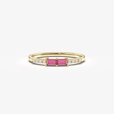 💎Add a touch of elegance with our 14K Ruby Diamond Ring. This dainty minimalist gold ring is the perfect solid gold ruby wedding band for women. Featuring a stunning ruby gemstone, it's an ideal July birthstone ring. Capture timeless beauty and sophistication in one exquisite piece. 💎 F E A T U R E S ▸ Made to Order ▸ Custom Gold Color: Yellow Gold, Rose Gold, White Gold ▸ Band Width: 1.30mm / 0.04in ▸ Material: Solid Real Gold (not gold-filled or no gold plated) ▸ Gold Carat: 8K-333, 10K-417, Elegant Adjustable Ruby Stackable Ring, Elegant Adjustable Stackable Ruby Ring, Elegant Stackable Ruby Ring For Promise, Elegant Stackable Ruby Promise Ring, Elegant Yellow Gold Gemstone Midi Rings, Elegant Yellow Gold Midi Rings With Gemstone, Elegant 14k Gold Ruby Ring With Half Eternity Design, Elegant Birthstone Midi Rings For Promise, Elegant Pink Midi Rings For Anniversary