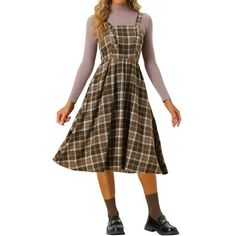 Long Sleeve Shirt Under Dress, Shirt Under Dress, Halloween Costume Vintage, Plaid Overall Dress, Plaid Dresses, Prom Costume, Casual Dresses For Teens, Cottagecore Clothes, Button Decor