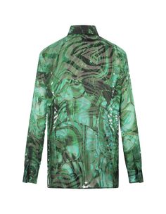 Malachite Shirt In Printed Devoré Satin Luxury Malachite Elegant Necklace, Luxury Multicolor Print Silk Shirt, Roberto Cavalli Green Dress, Luxury Malachite Pendant Jewelry, Artisan Malachite Pendant Necklace, Chloe Purses, Rene Caovilla, Zegna Shoes, Pleats Please Issey Miyake