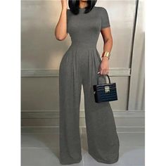 -Item Id 36284141 -Details: Backless, Pocket, Zipper -Neckline: Round Neck -Sleeve Type: Regular Sleeve -Style: Casual -Waist Line: High Waist -Color: Grey -Pattern Type: Plain -Type: Other -Sleeve Length: Short Sleeve -Length: Long -Fit Type: Regular Fit -Fabric: Slight Stretch -Material: Polyester -Composition: 95% Polyester, 5% Elastane -Care Instructions: Machine Wash Or Professional Dry Clean -Pockets: Yes -Body: Unlined -Sheer: No **Open To Offers!!!** **Bundle To Save More** **30% Off Bun Casual Full-length Jumpsuit For Party, Casual Full-length Jumpsuits And Rompers For Party, Wide Leg Stretch Jumpsuits And Rompers In Solid Color, Stretch Wide Leg Jumpsuits And Rompers In Solid Color, Stretch Solid Color Wide Leg Jumpsuits And Rompers, Non-stretch Wide Leg Jumpsuits And Rompers, Fitted Wide Leg Jumpsuit Or Romper In Solid Color, High Waist Solid Color Jumpsuit For Night Out, Solid Stretch High-waisted Jumpsuits And Rompers